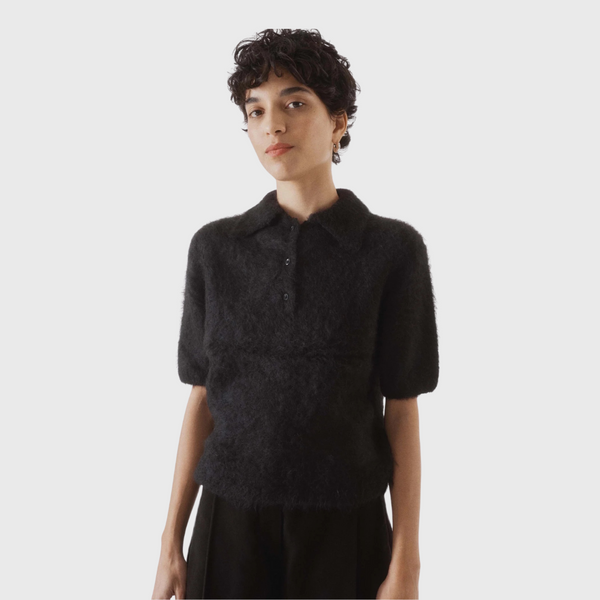 SAYAKA DAVIS Compact Knit Polo in Black on model