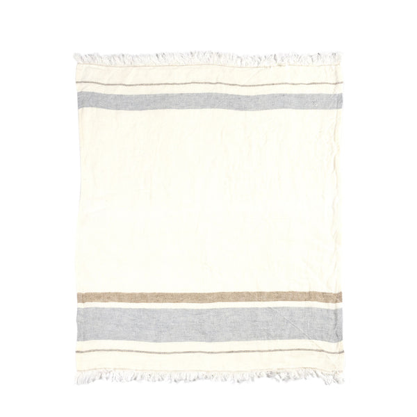Flat Woven Bath Towel / Throw in Pastel Stripe, Dark Grey/Blue – Yali  Stonington